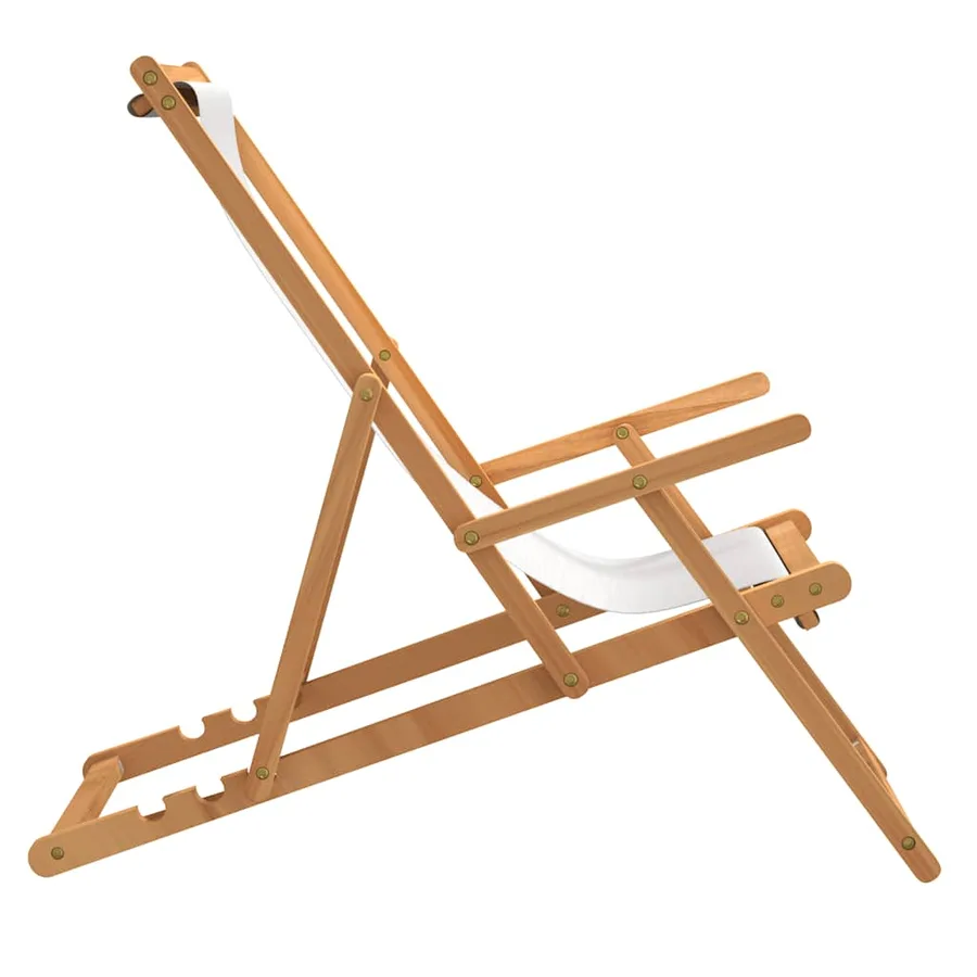 Chaise de plage pliable Bois de teck solide Crème - 4