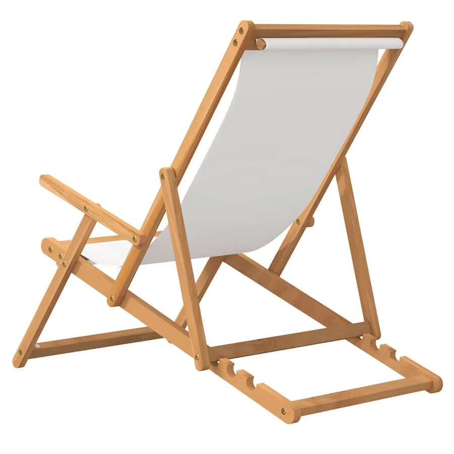 Chaise de plage pliable Bois de teck solide Crème - 5