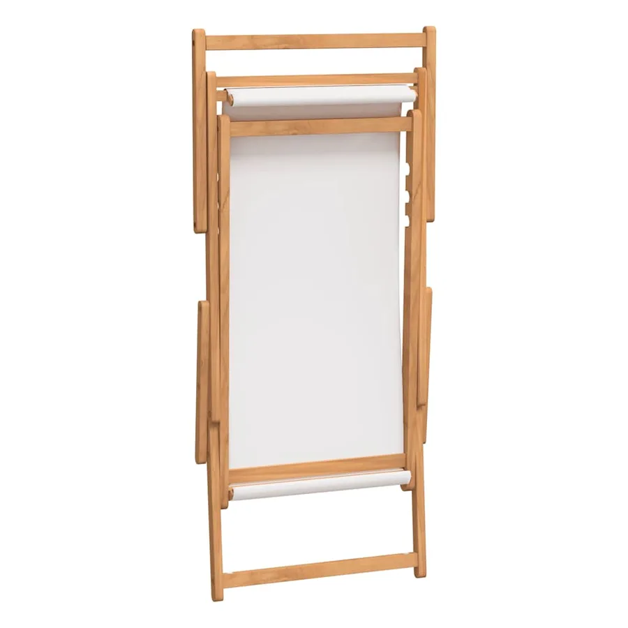 Chaise de plage pliable Bois de teck solide Crème - 6