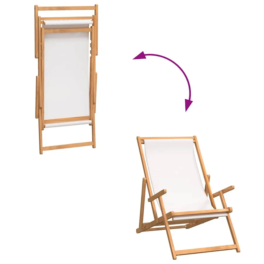 Chaise de plage pliable Bois de teck solide Crème - 7