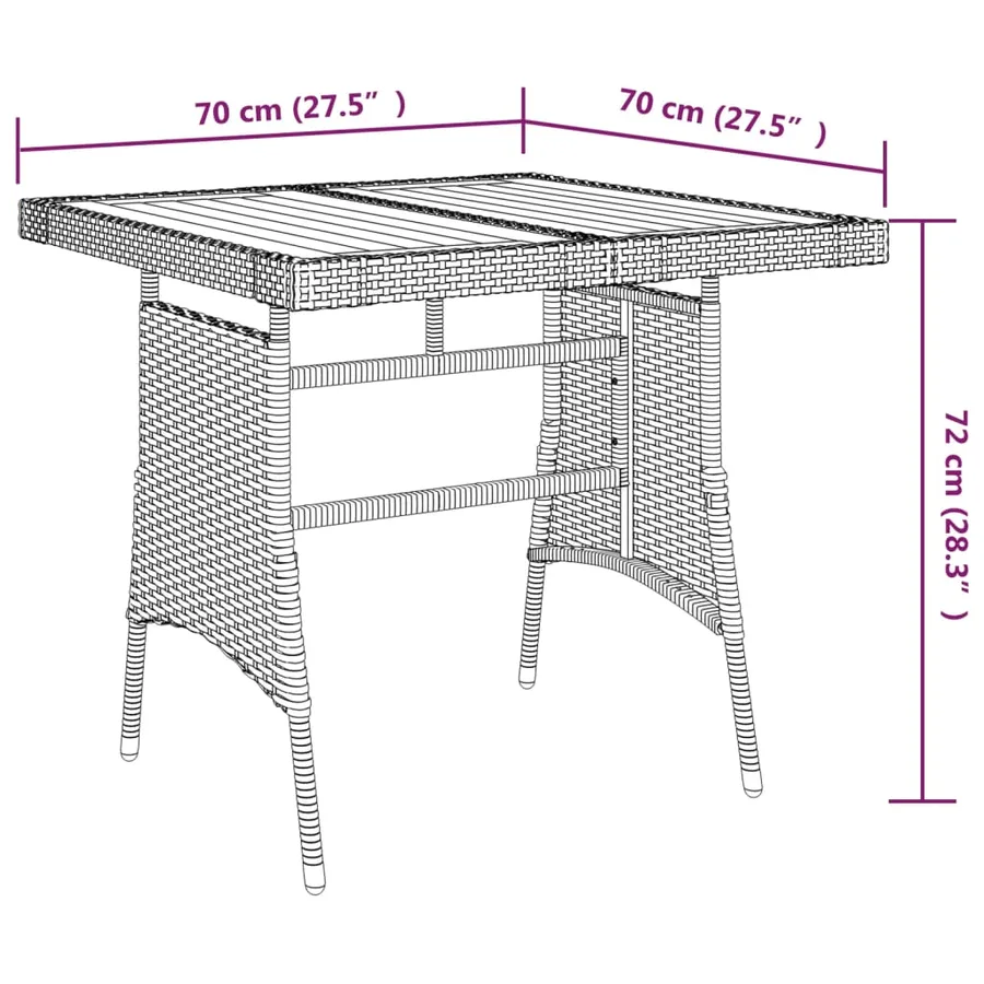 Table de jardin Gris 70x70x72 cm Résine tressée et acacia - 5
