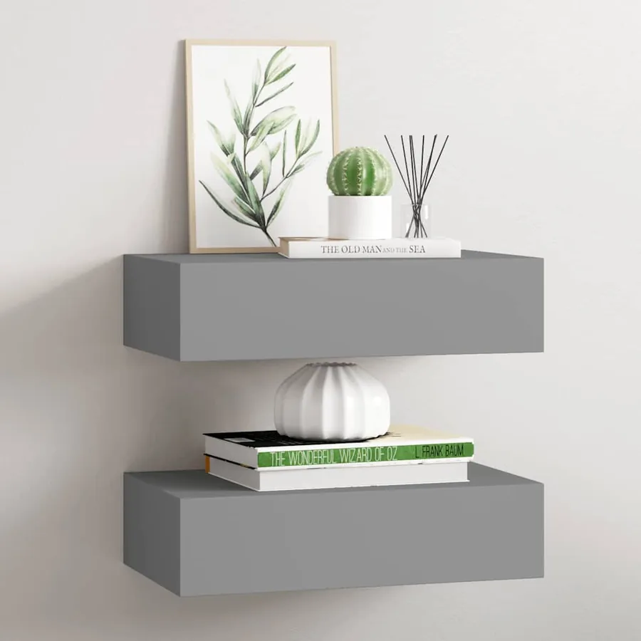 Étagères à tiroirs murales 2 pcs gris 40x23,5x10 cm MDF