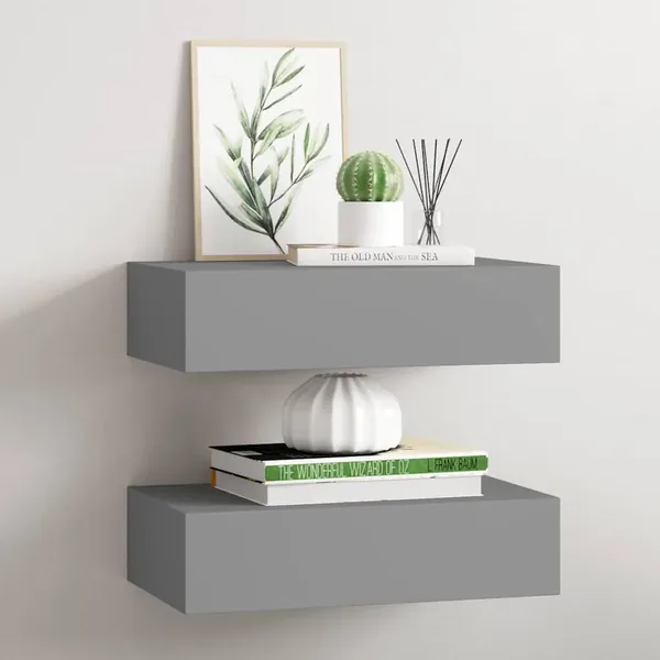 Étagères à tiroirs murales 2 pcs gris 40x23,5x10 cm MDF
