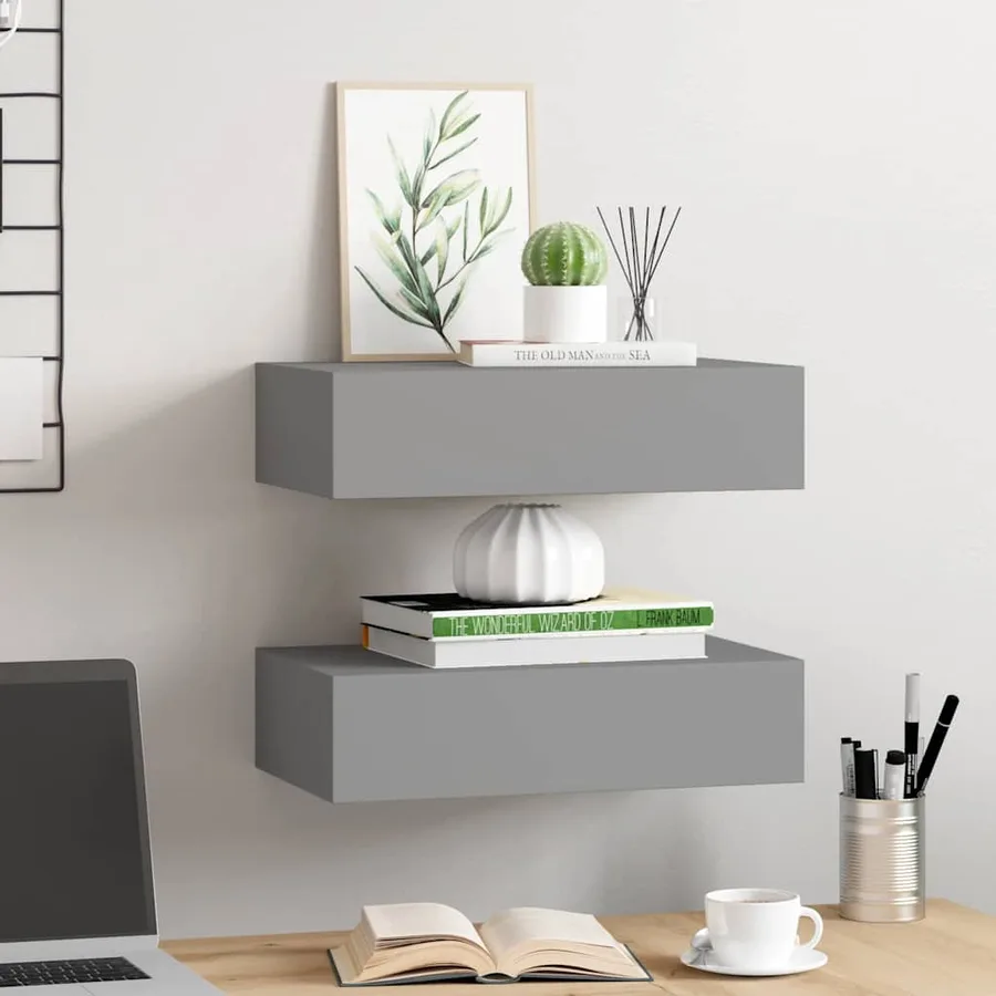Étagères à tiroirs murales 2 pcs gris 40x23,5x10 cm MDF - 3