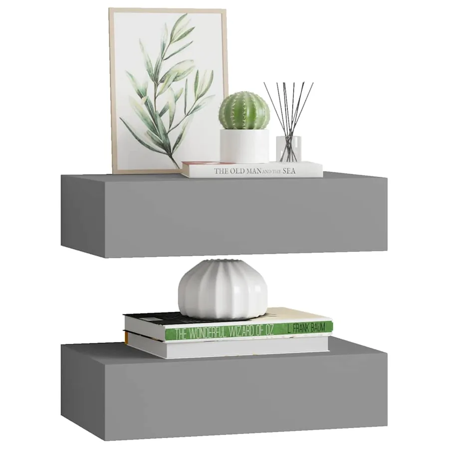 Étagères à tiroirs murales 2 pcs gris 40x23,5x10 cm MDF - 4