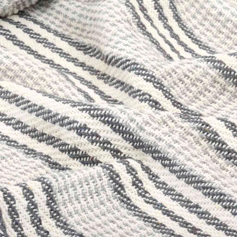 Couverture coton à rayures 125x150 cm Gris et Blanc - 5