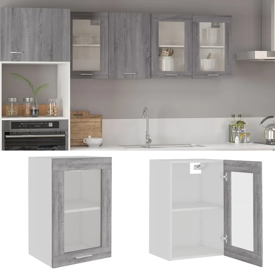 Vitrine suspendue "Lyon" Gris Sonoma 40 x 31 x 60 cm Bois d'ingénierie