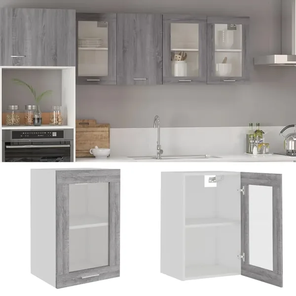 Vitrine suspendue "Lyon" Gris Sonoma 40 x 31 x 60 cm Bois d'ingénierie