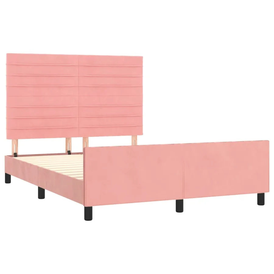 Cadre de lit sans matelas rose 140x190 cm velours - 4