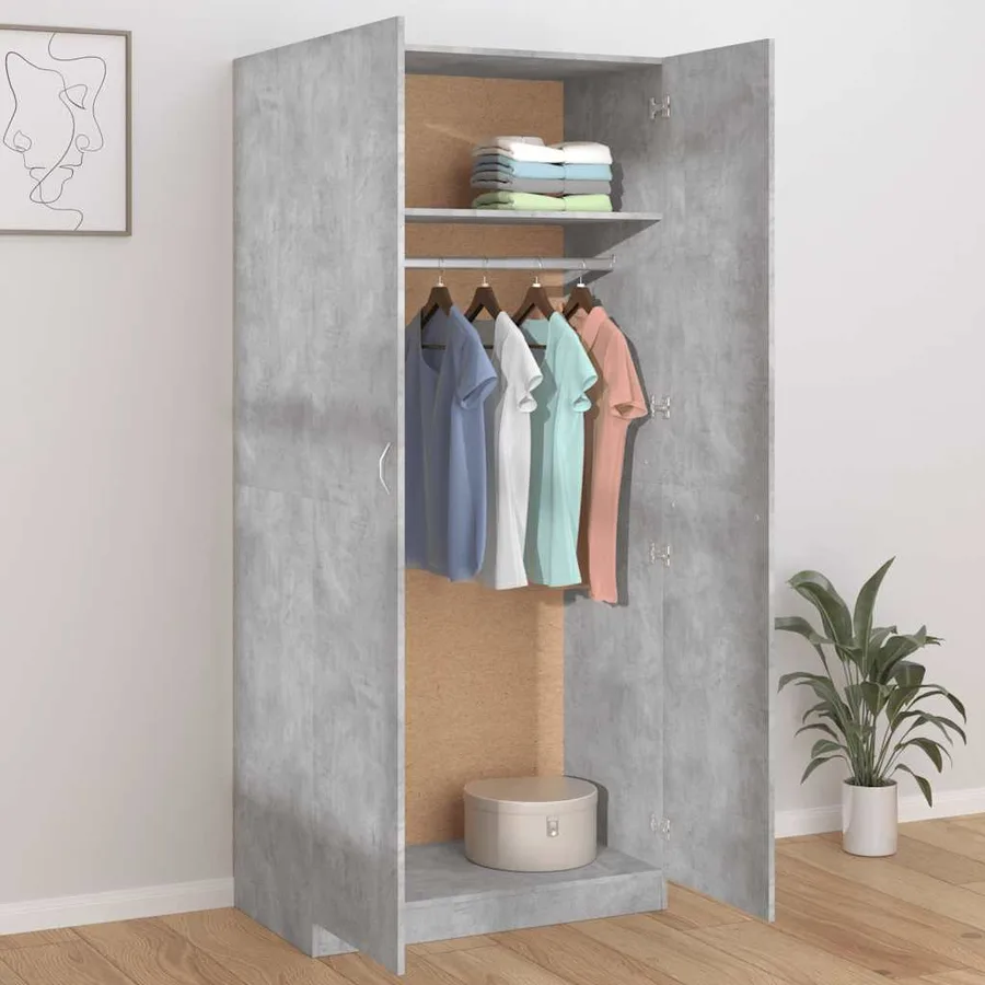 Garde-robe Gris béton 90x52x200 cm Bois d’ingénierie - 3