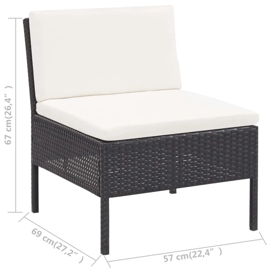 Salon de jardin 6 pcs avec coussins Résine tressée Noir - 16