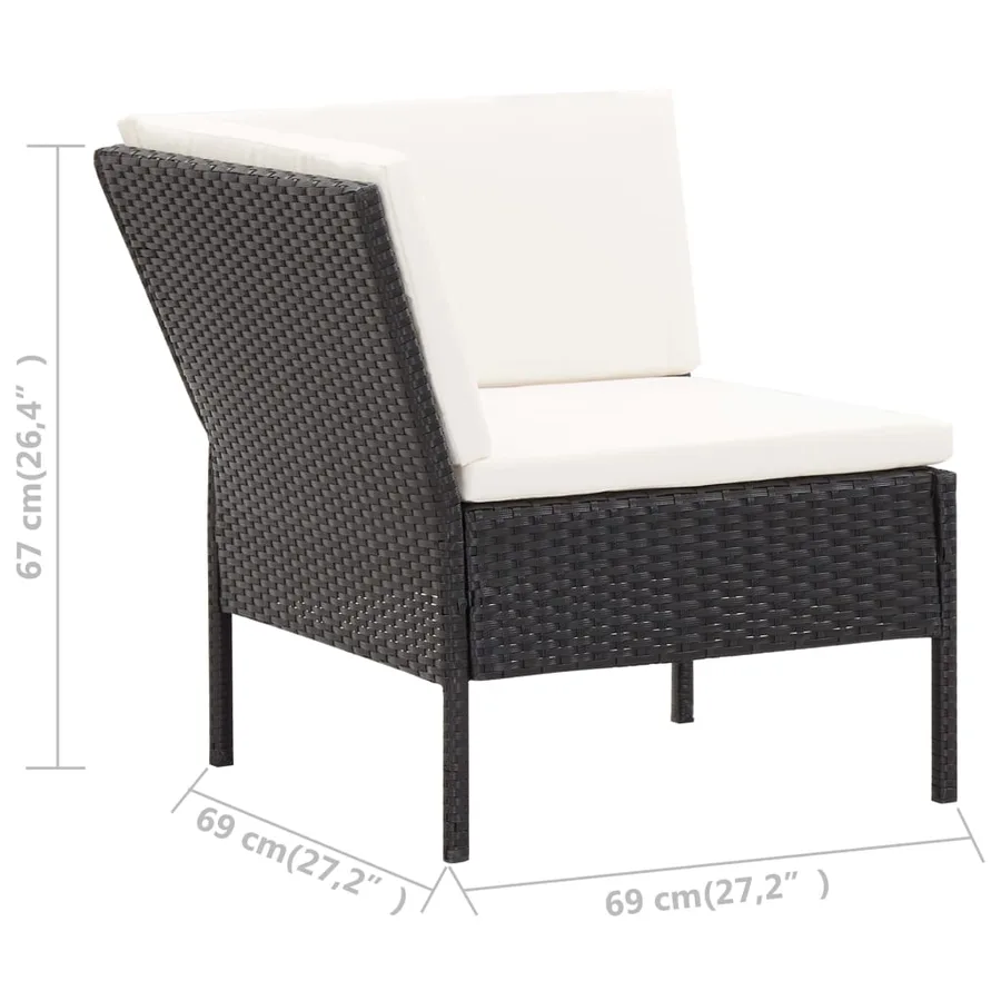 Salon de jardin 6 pcs avec coussins Résine tressée Noir - 18