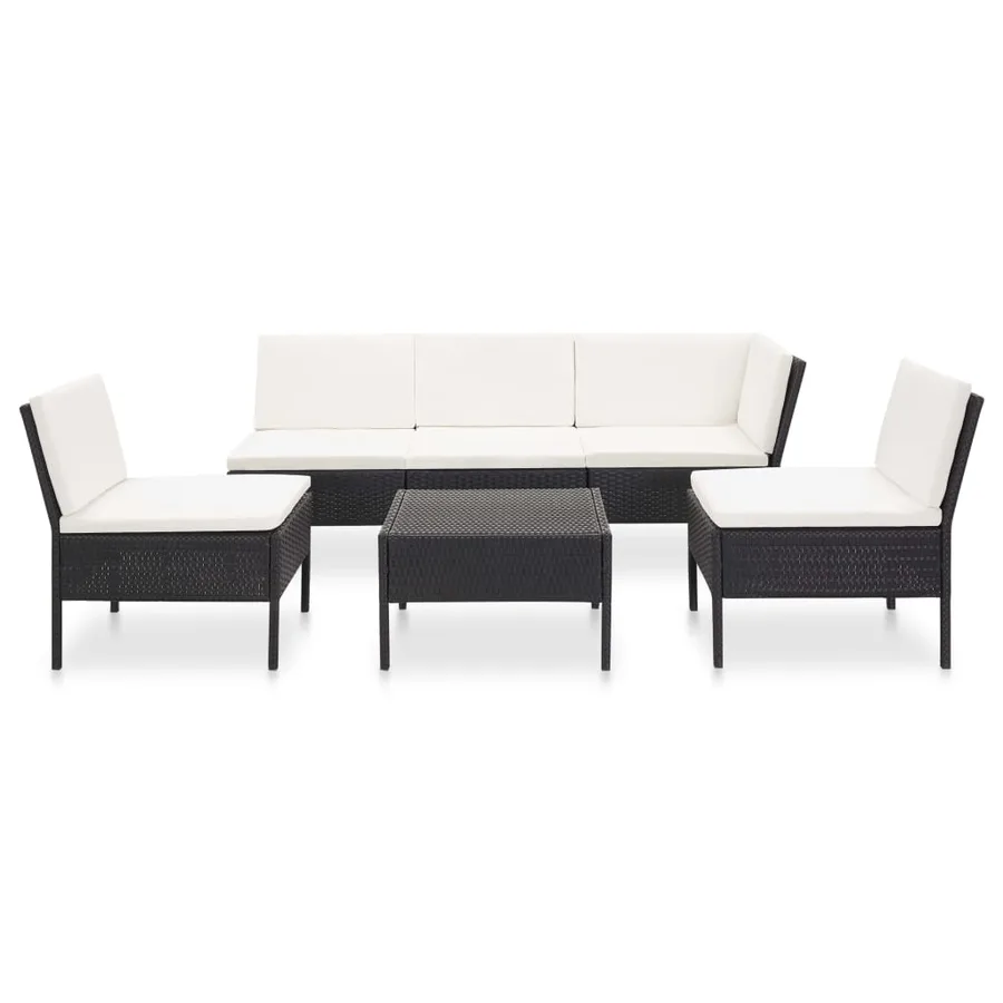 Salon de jardin 6 pcs avec coussins Résine tressée Noir - 2