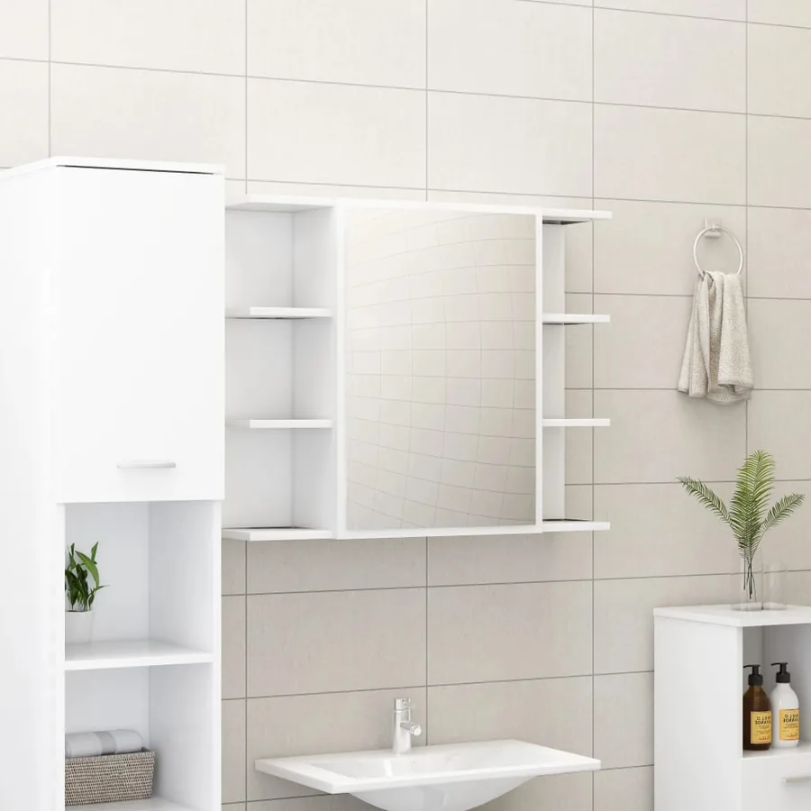 Armoire à miroir de salle de bain Blanc Bois d’ingénierie