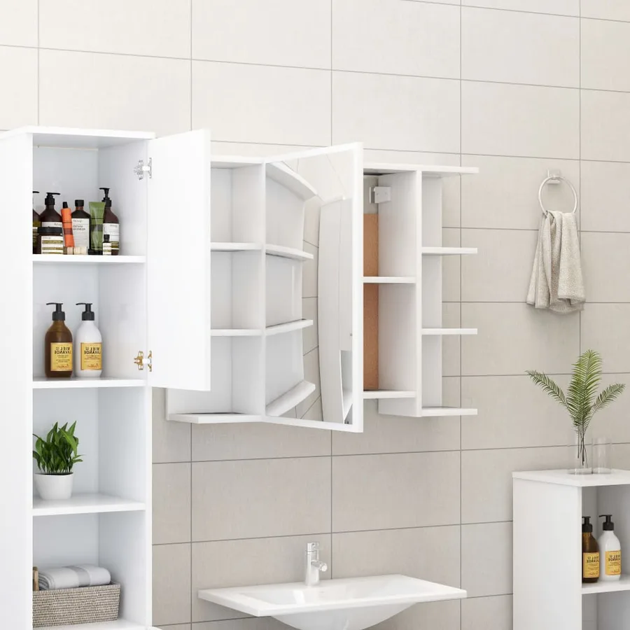 Armoire à miroir de salle de bain Blanc Bois d’ingénierie - 3
