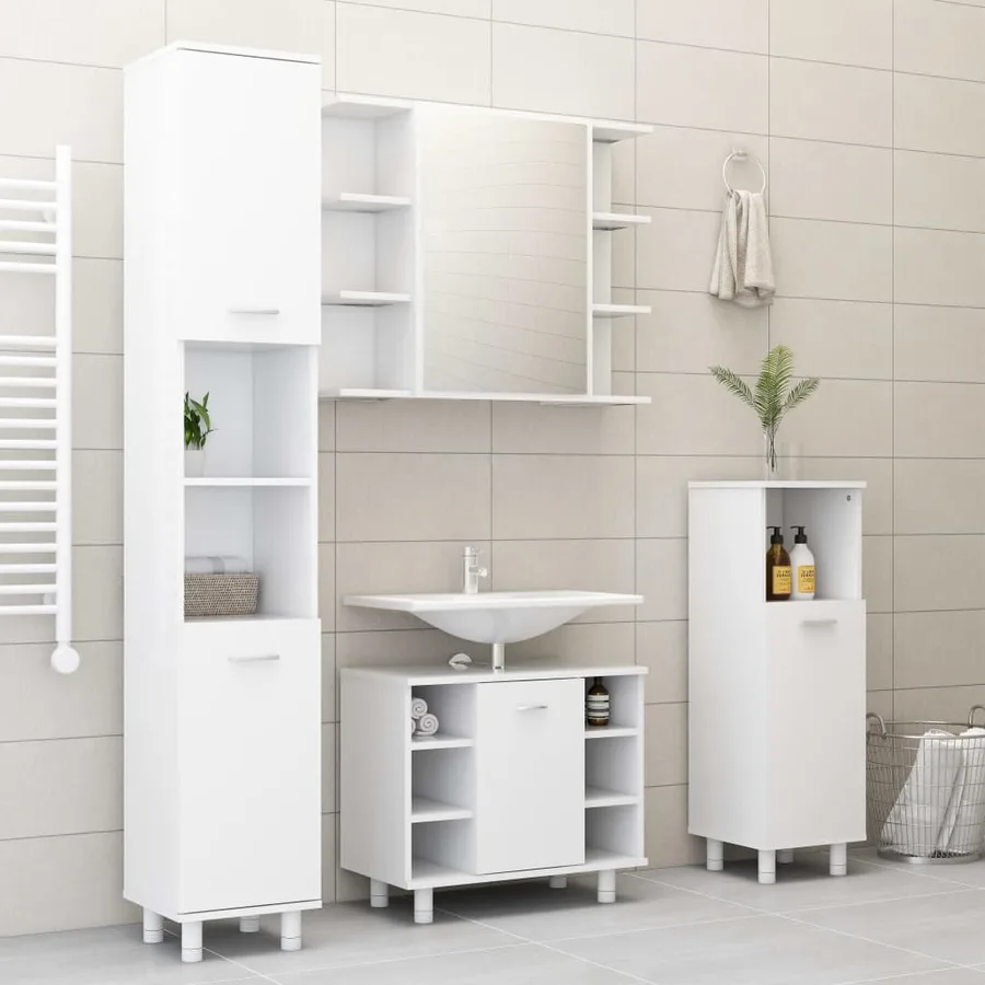Armoire à miroir de salle de bain Blanc Bois d’ingénierie - 8