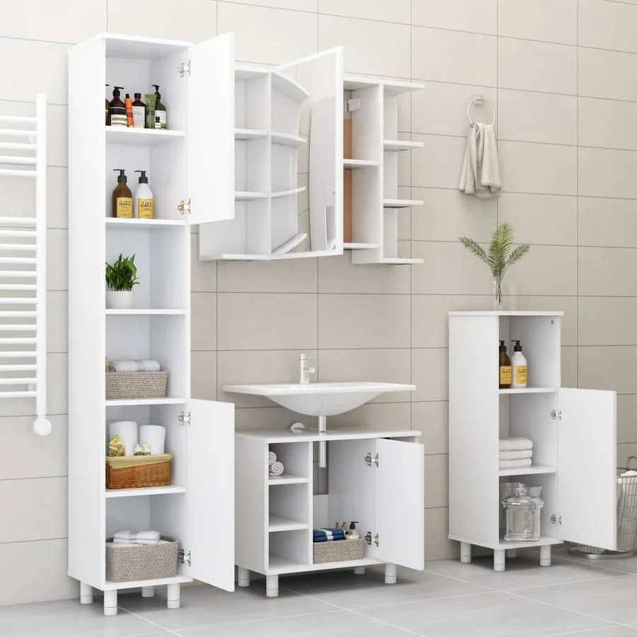 Armoire à miroir de salle de bain Blanc Bois d’ingénierie - 9