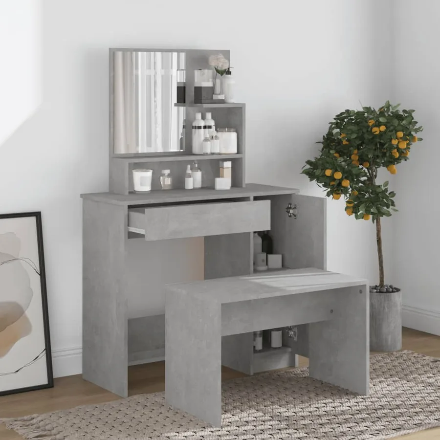 Coiffeuse avec miroir Gris béton 86,5x35x136 cm - 3