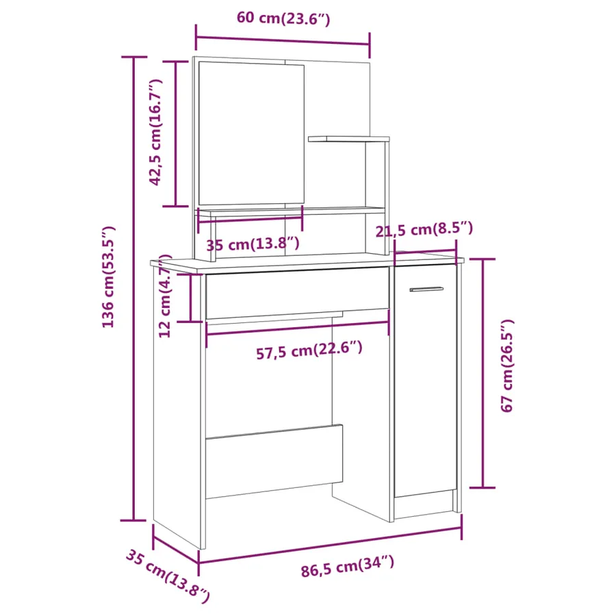 Coiffeuse avec miroir Gris béton 86,5x35x136 cm - 9