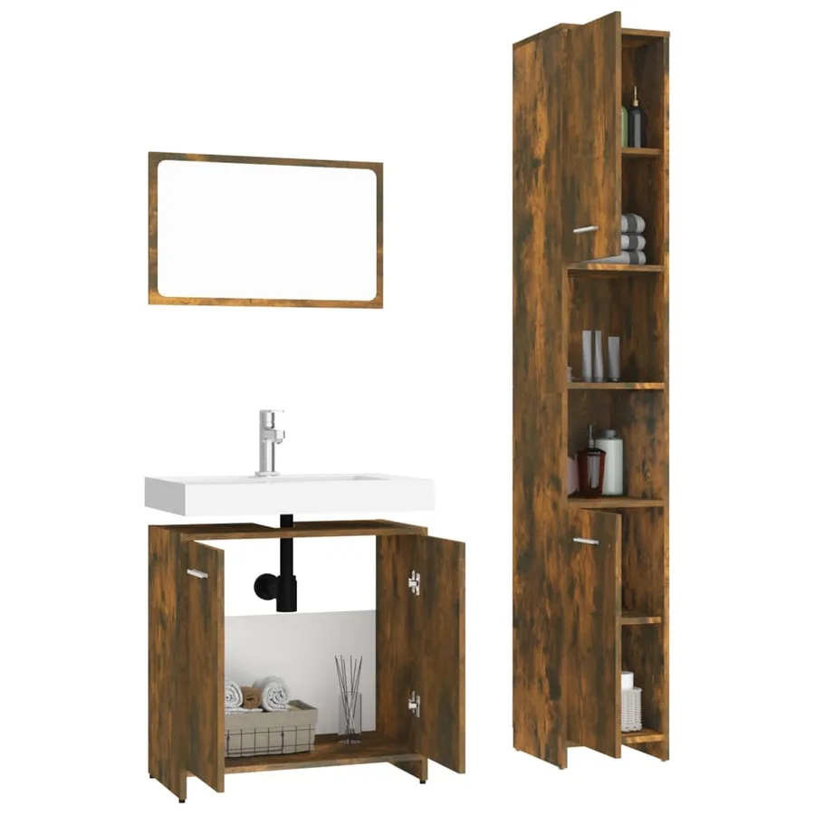 Ensemble de meubles de salle de bain 3 pcs Chêne fumé - 4