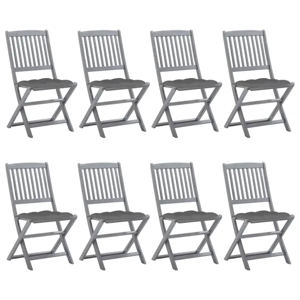 Chaises pliables d'extérieur lot de 8 et coussins Bois d'acacia