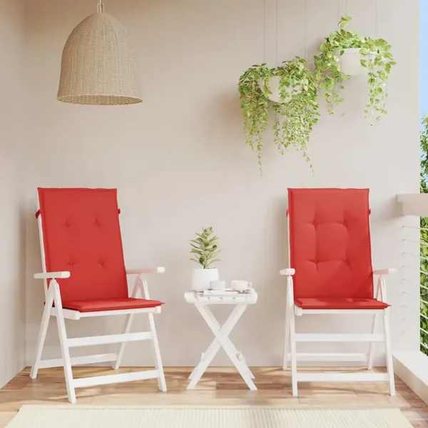 Coussins de chaise de jardin dossier haut lot de 2 rouge tissu