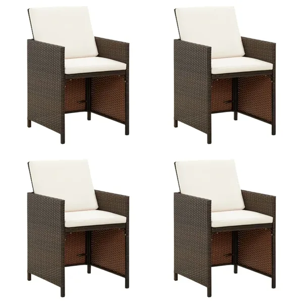 Chaises de jardin avec coussins lot de 4 Résine tressée Marron