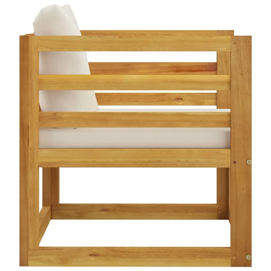 Salon de jardin 5 pcs avec coussin Crème Bois d'acacia solide - 13