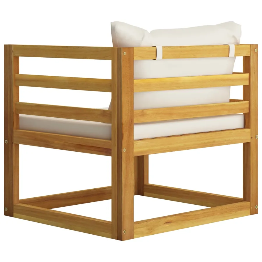 Salon de jardin 5 pcs avec coussin Crème Bois d'acacia solide - 14