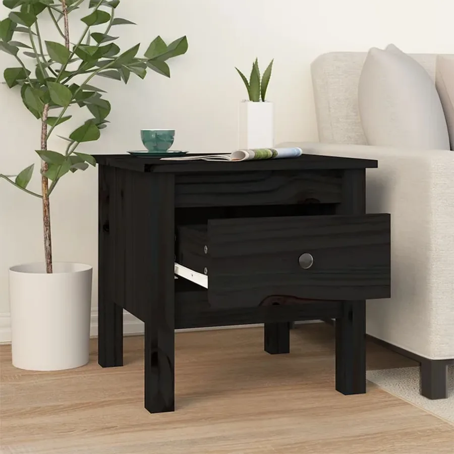 Tables d'appoint 2 pcs Noir 40x40x39 cm Bois massif de pin - 4