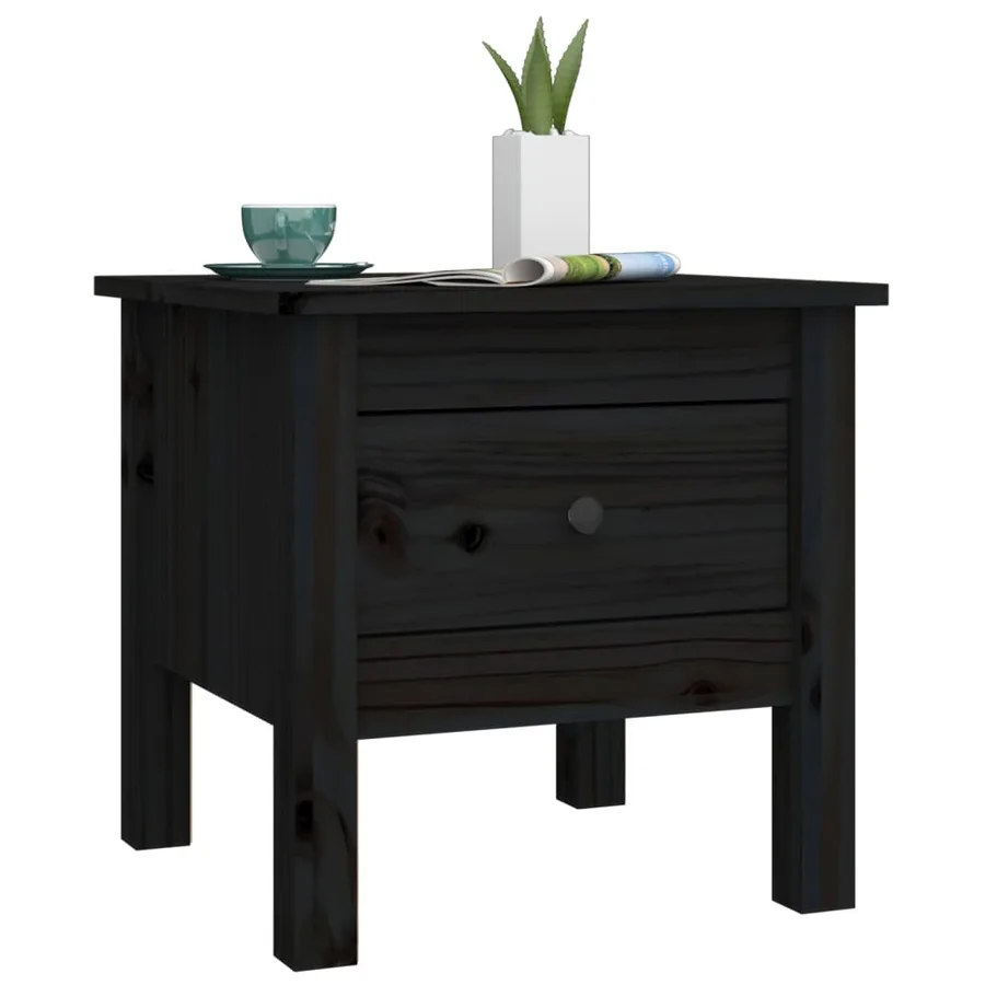 Tables d'appoint 2 pcs Noir 40x40x39 cm Bois massif de pin - 5