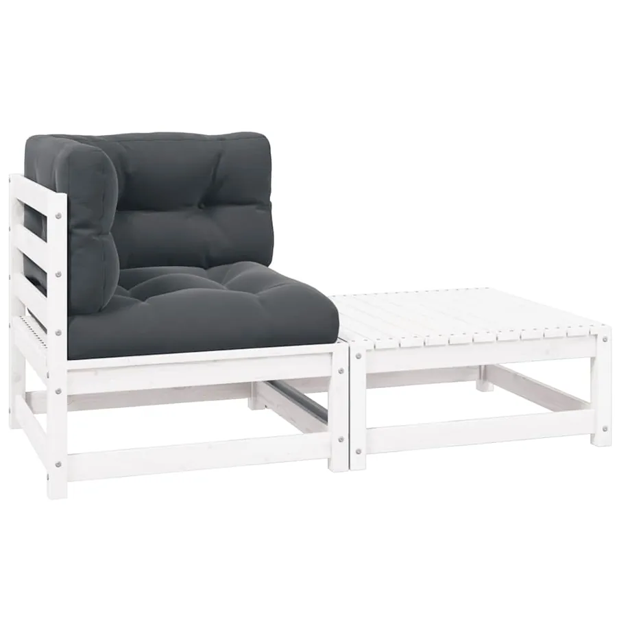 Salon de jardin 2 pcs avec coussins Blanc Bois de pin massif