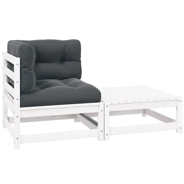 Salon de jardin 2 pcs avec coussins Blanc Bois de pin massif