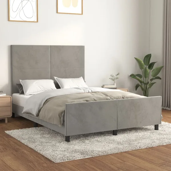 Cadre de lit sans matelas gris clair 140x200 cm velours