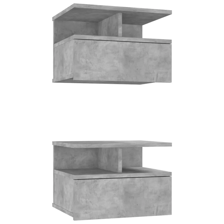 Tables de chevet flottantes 2 pcs Gris béton Bois d'ingénierie - 2