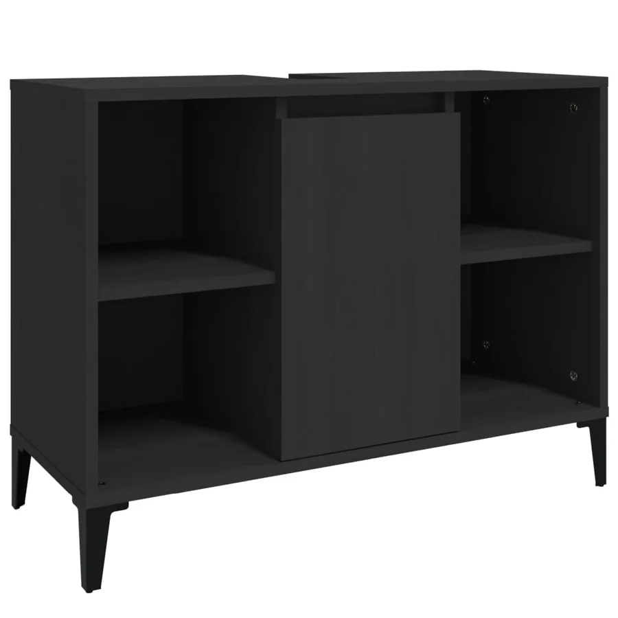 Meuble d'évier noir 80x33x60 cm bois d'ingénierie - 2