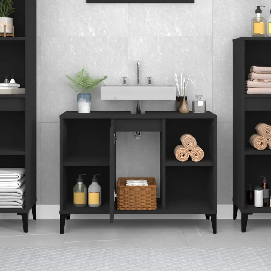 Meuble d'évier noir 80x33x60 cm bois d'ingénierie - 3