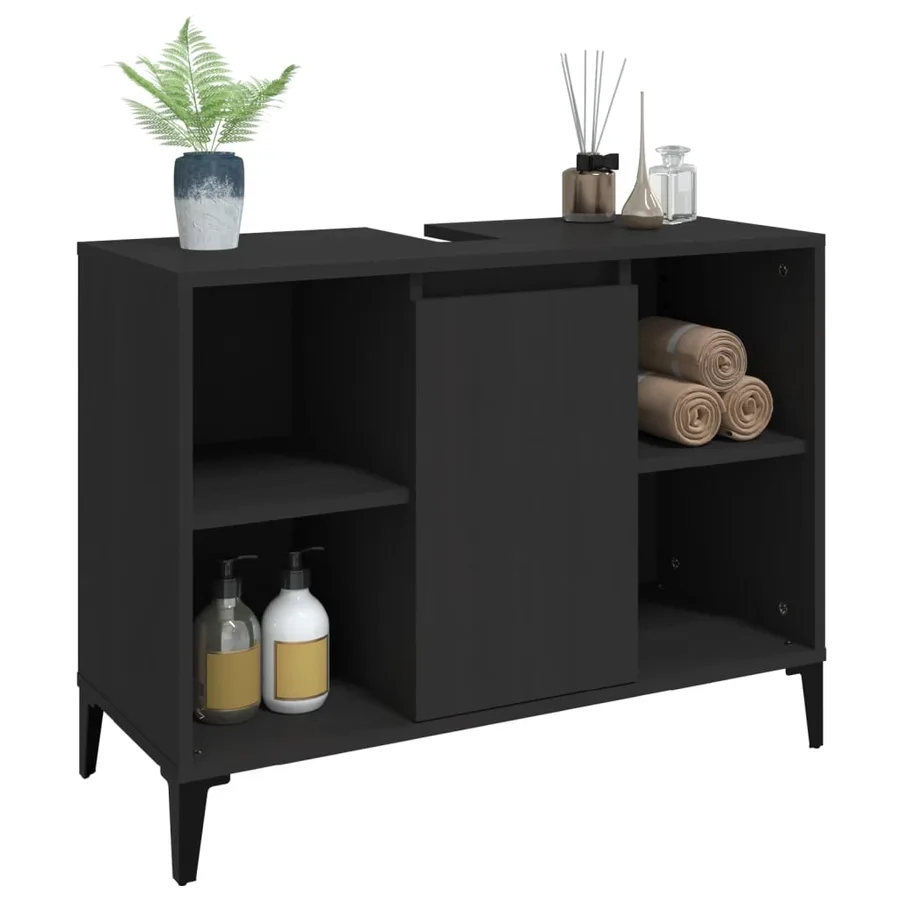 Meuble d'évier noir 80x33x60 cm bois d'ingénierie - 4