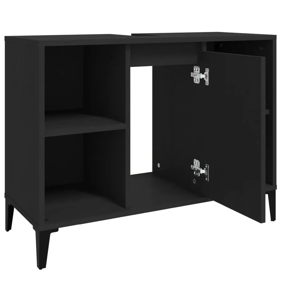 Meuble d'évier noir 80x33x60 cm bois d'ingénierie - 7