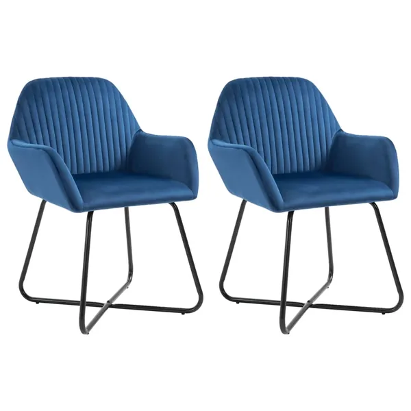 Chaises à manger lot de 2 Bleu Velours