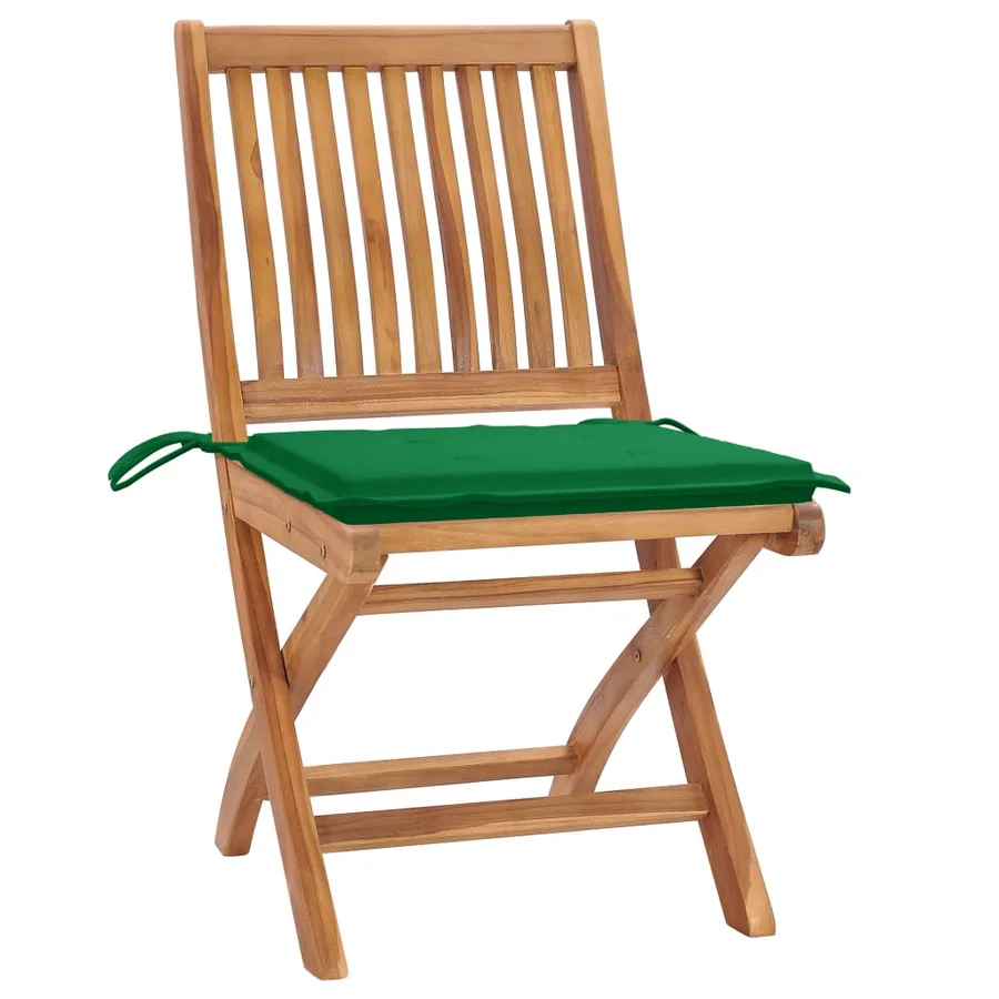 Chaises pliables de jardin avec coussins lot de 4 Teck solide - 15