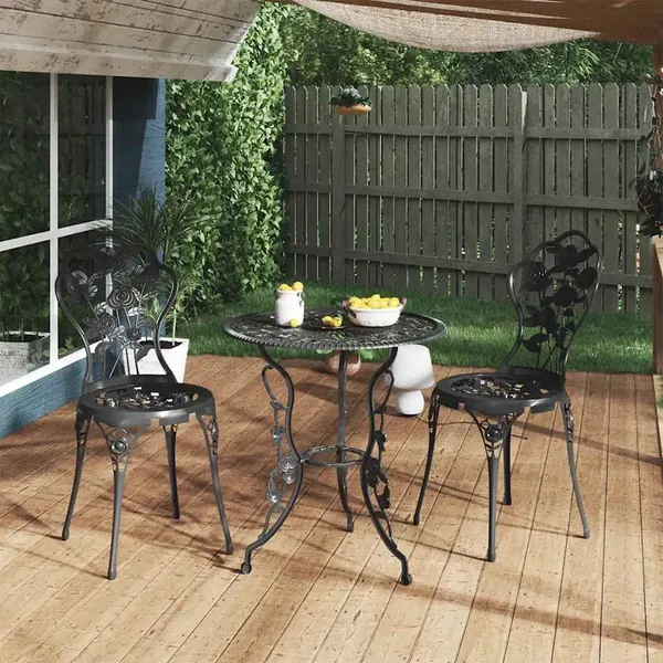 Ensemble de bistro 3 pcs Aluminium coulé Noir