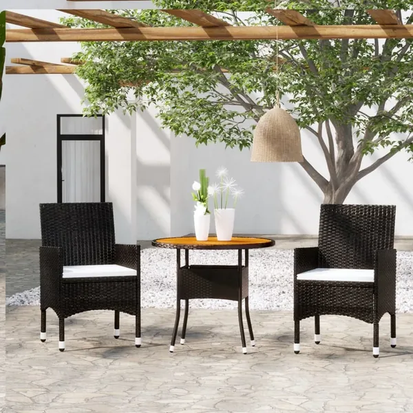 Ensemble à manger de jardin 3 pcs Résine tressée Noir