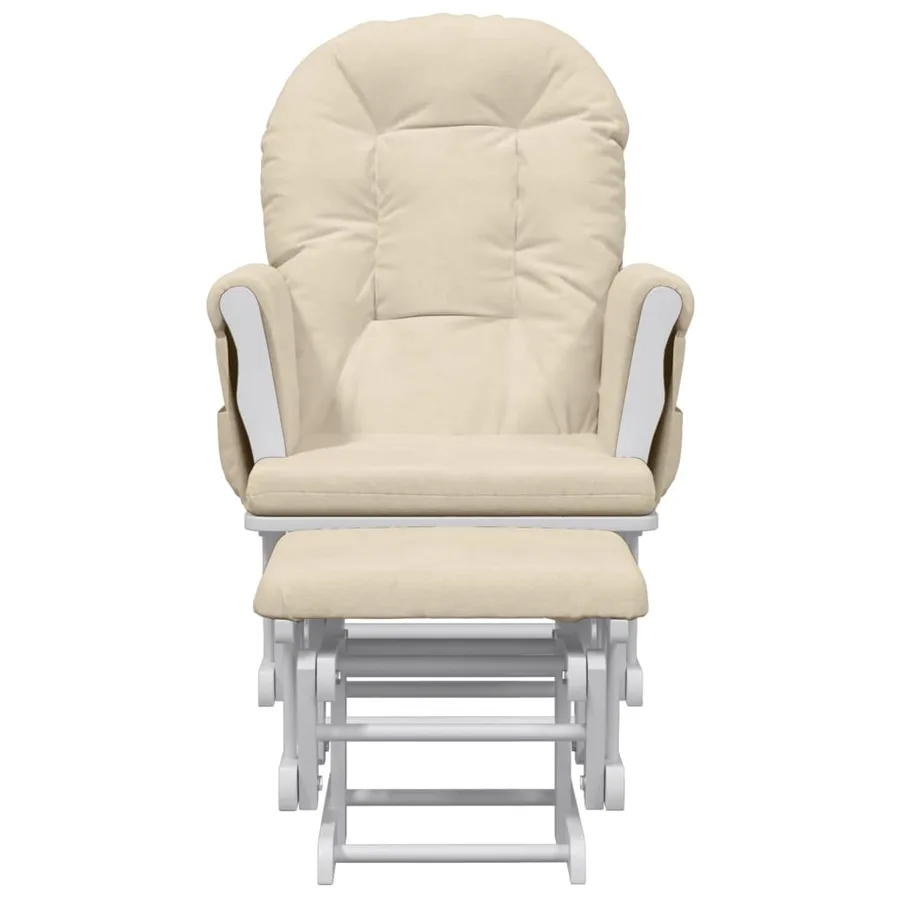 Chaise berçante avec repose-pied Blanc crème Tissu - 3