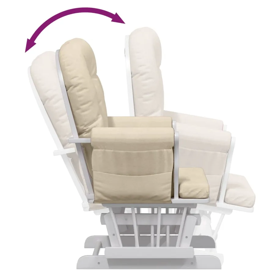 Chaise berçante avec repose-pied Blanc crème Tissu - 9