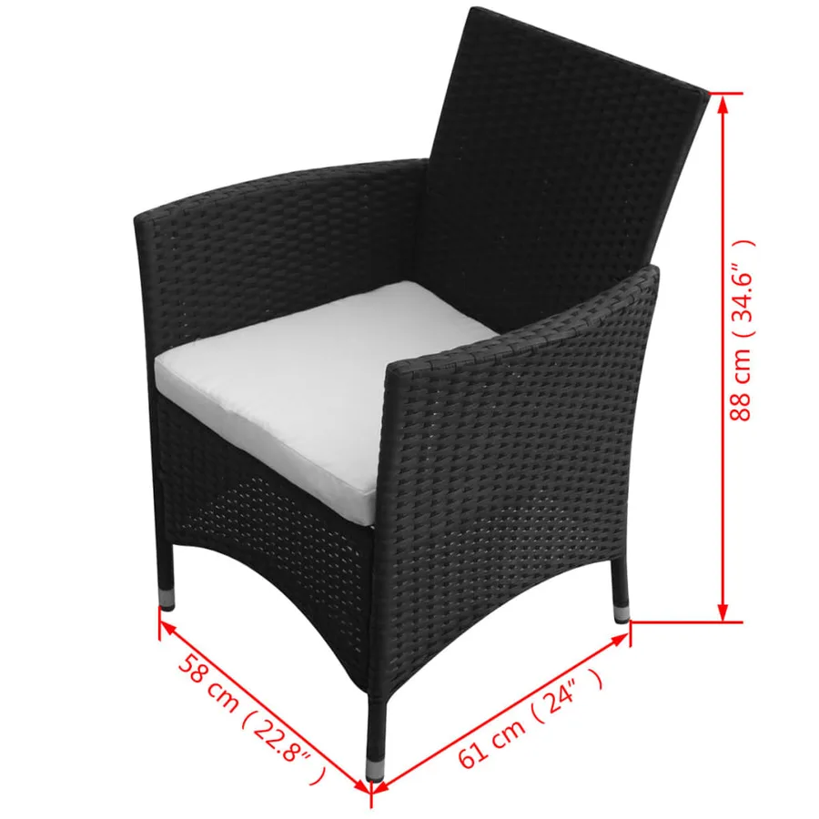 Ensemble à manger d'extérieur 9pcs coussins résine tressée noir - 8