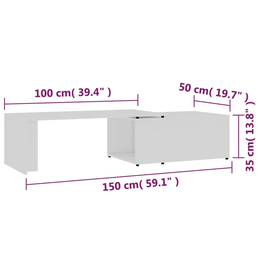 Table basse Blanc 150x50x35 cm Bois d'ingénierie - 9