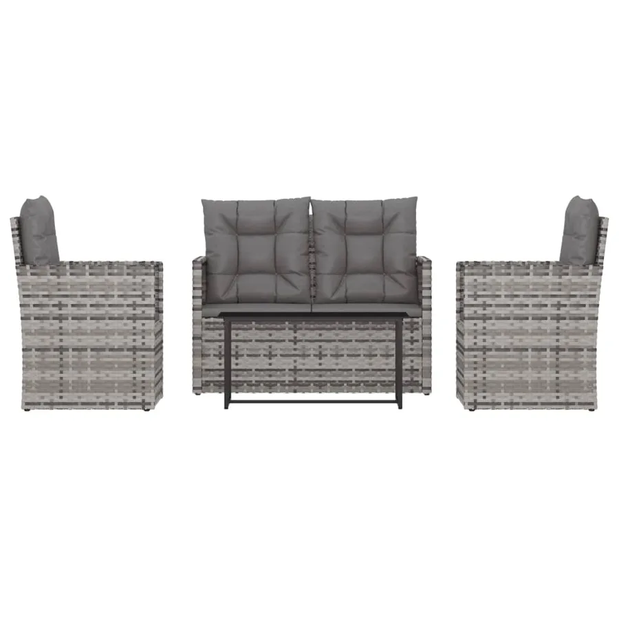 Mobilier d'extérieur 4 pcs avec coussins Résine tressée Gris - 2