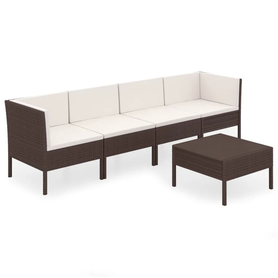 Salon de jardin 5 pcs avec coussins résine tressée marron - 2