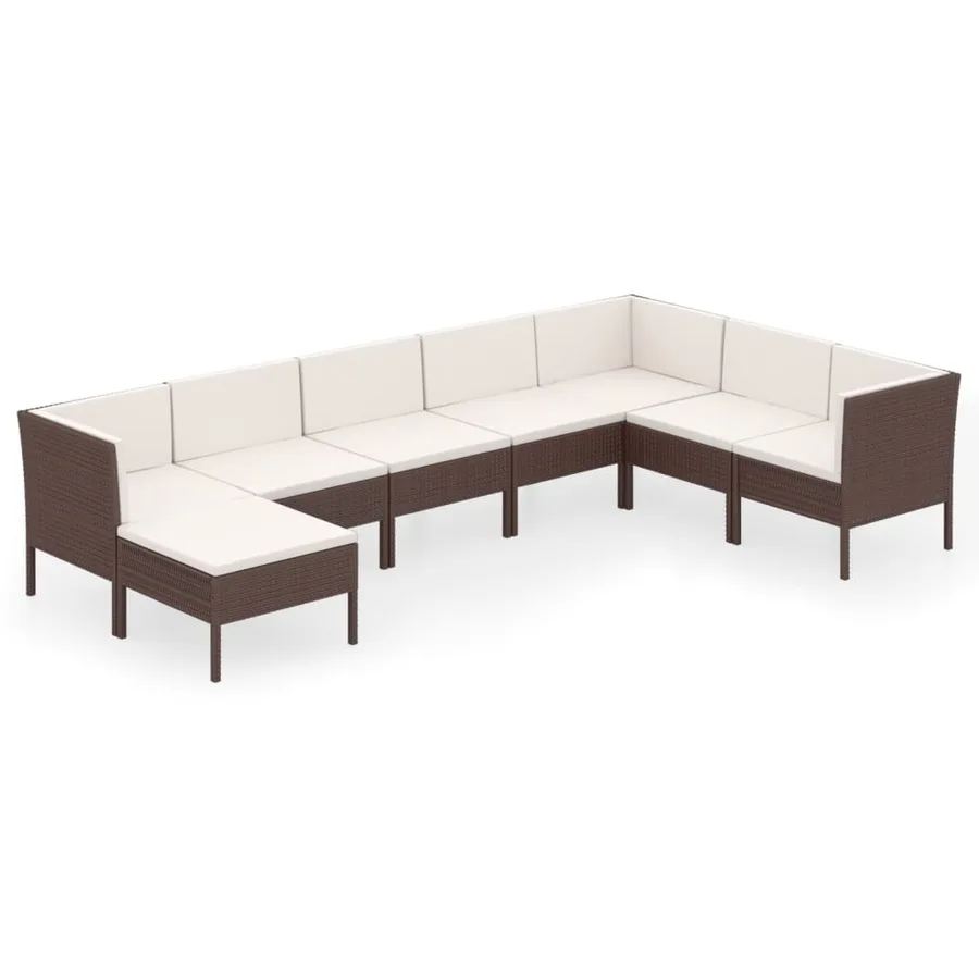 Salon de jardin 8 pcs avec coussins résine tressée marron - 2